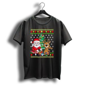 Ugly Christmas Kids Flossing Santa Reindeer Dance With Presents And Tree T Shirt