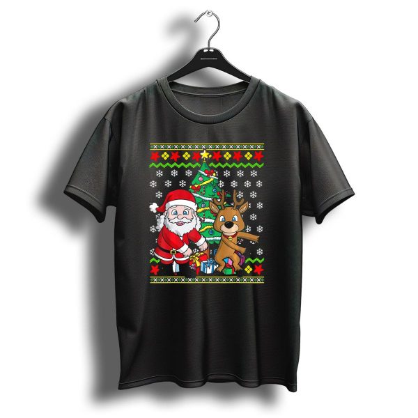 Ugly Christmas Kids Flossing Santa Reindeer Dance With Presents And Tree T Shirt 1 t shirt 1