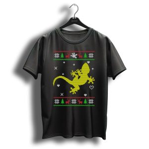 Ugly Christmas Knitting Gecko Lovers Reindeer Snowflake T-Shirt