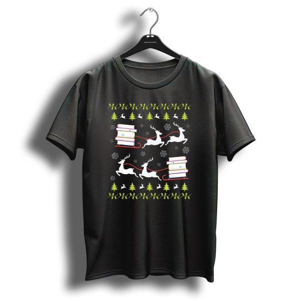 Ugly Christmas Librarian Reindeer Books Fun T Shirt 1 t shirt 1