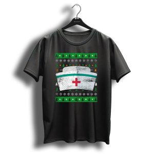 Ugly Christmas Nurse Snowflakes Trees Nurse Hat T-Shirt