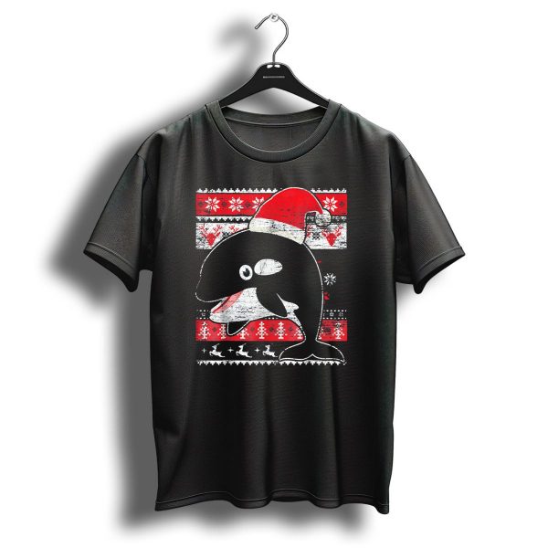 Ugly Christmas Orca Santa Hat Holiday Sweater Snowflakes And Reindeer T Shirt 1 t shirt 1