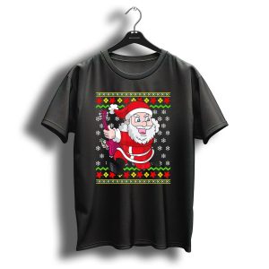 Ugly Christmas Santa Playing Guitar Festive T Shirt