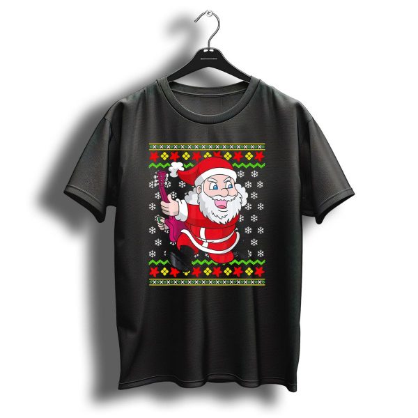 Ugly Christmas Santa Playing Guitar Festive T Shirt 1 t shirt 1
