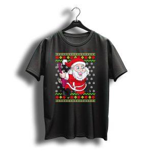 Ugly Christmas Santa Playing Guitar Festive T-Shirt