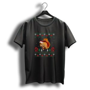 Ugly Christmas Squirrel Santa Hat Lights Snowflakes And Gifts T Shirt