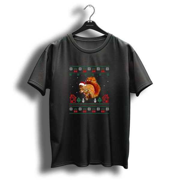 Ugly Christmas Squirrel Santa Hat Lights Snowflakes And Gifts T Shirt 1 t shirt 1