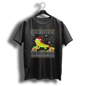 Ugly Christmas Sweater Iguana Lights Festive Santa Hat T Shirt