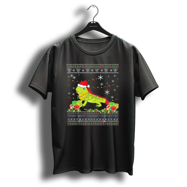 Ugly Christmas Sweater Iguana Lights Festive Santa Hat T Shirt 1 t shirt 1