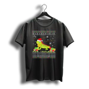 Ugly Christmas Sweater Iguana Lights Festive Santa Hat T-Shirt