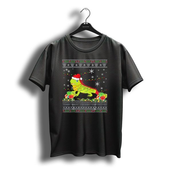 Ugly Christmas Sweater Iguana Lights Festive Santa Hat T Shirt t shirt 1