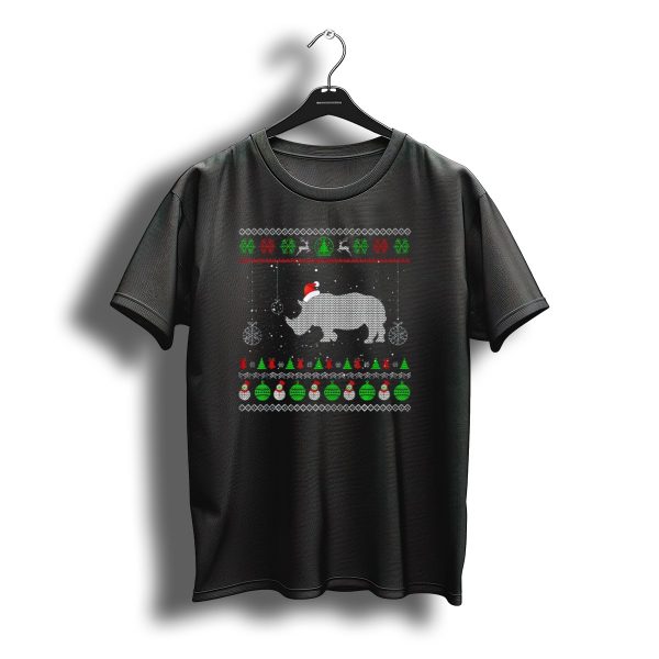 Ugly Christmas Sweater Santa Hat Rhino Pattern Festive Holiday T Shirt t shirt 1