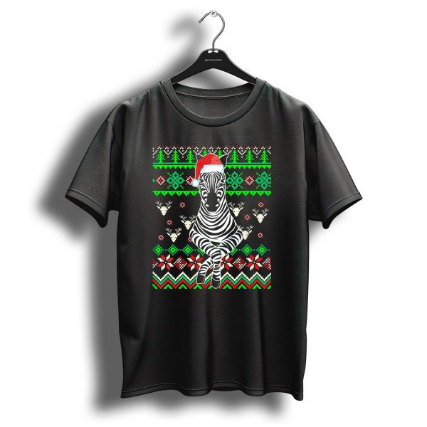 Ugly Christmas Sweater Zebra With Santa Hat And Festive T Shirt 1 t shirt 1