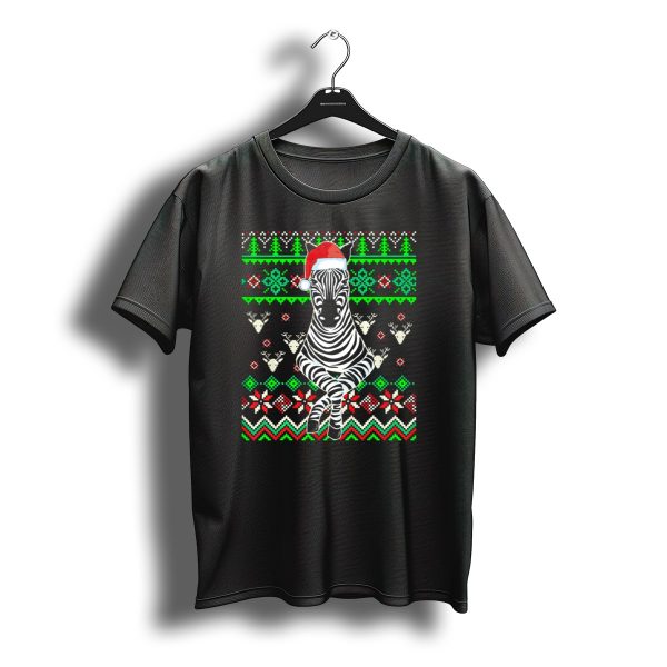 Ugly Christmas Sweater Zebra With Santa Hat And Festive T Shirt t shirt 1