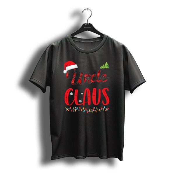 Uncle Claus Merry Christmas Santa Hat Trees Lights Snowflakes T Shirt t shirt 1