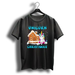 Unicorn Christmas Gingerbread House Funny Merry T-Shirt