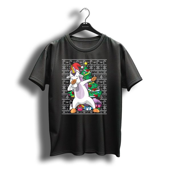 Unicorn Dabbing In Santa Hat By The Christmas Tree With Gifts T Shirt t shirt 1