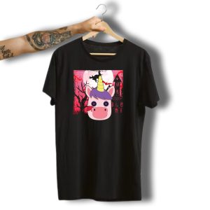 Unicorn Halloween Witch Haunted House Moon T-Shirt