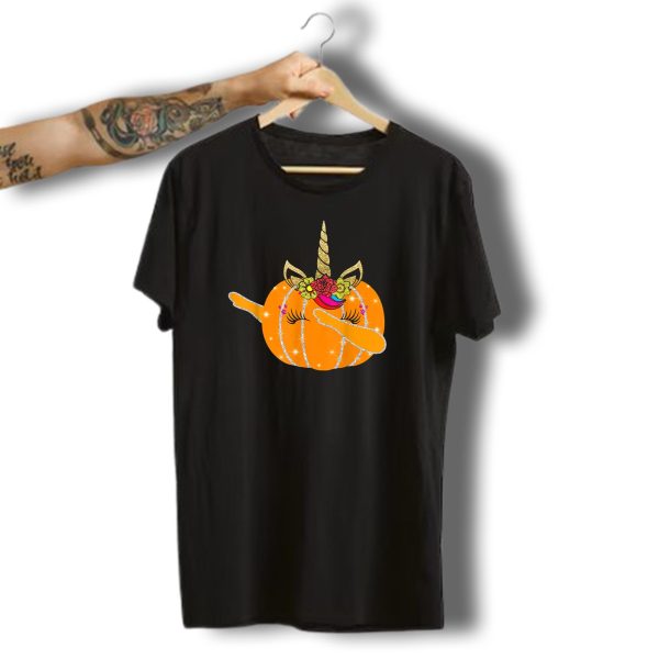 Unicorn Pumpkin Halloween Dab Fall Autumn Glitter Horn Flowers T Shirt t shirt 1