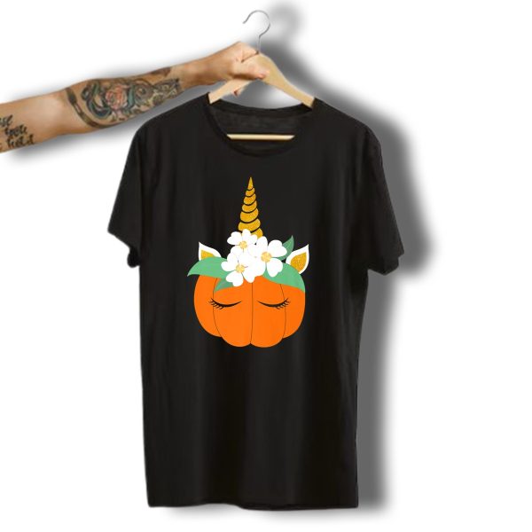 Unicorn Pumpkin Halloween With Flowers T Shirt t shirt 1