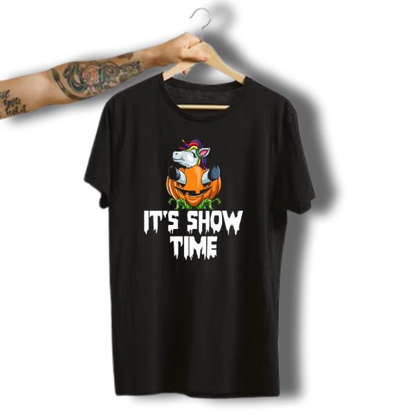 Unicorn Pumpkin Its Show Time Halloween Decor T Shirt t shirt 1