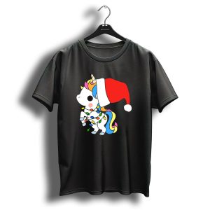 Unicorn Santa Christmas Lights Festive Fantasy T Shirt