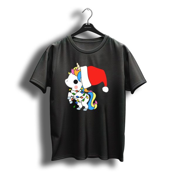 Unicorn Santa Christmas Lights Festive Fantasy T Shirt t shirt 1