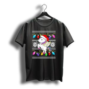 Unicorn Santa Claus Christmas Lights T-Shirt
