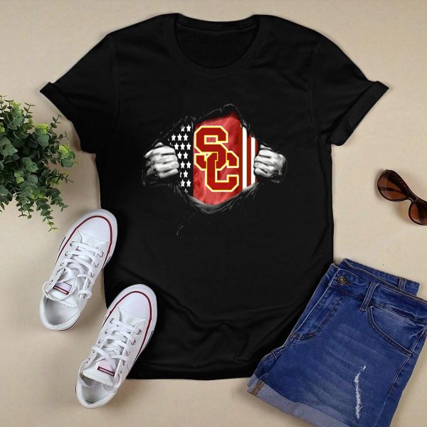 Usc Trojans American Flag Logo Ripped Chest T Shirt 1 1