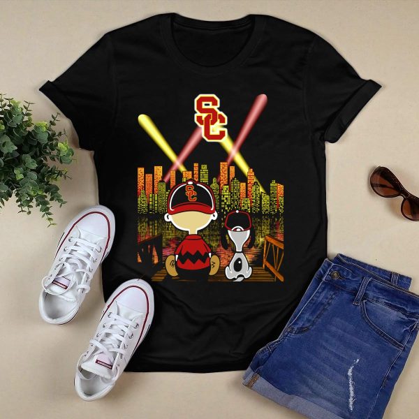 Usc Trojans Nighttime Cityscape With Cartoon Figures T Shirt 1 1
