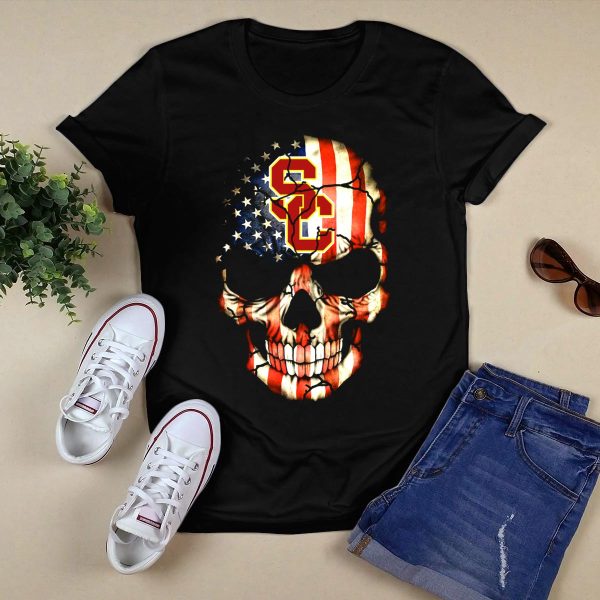 Usc Trojans Skull American Flag T Shirt 1 1