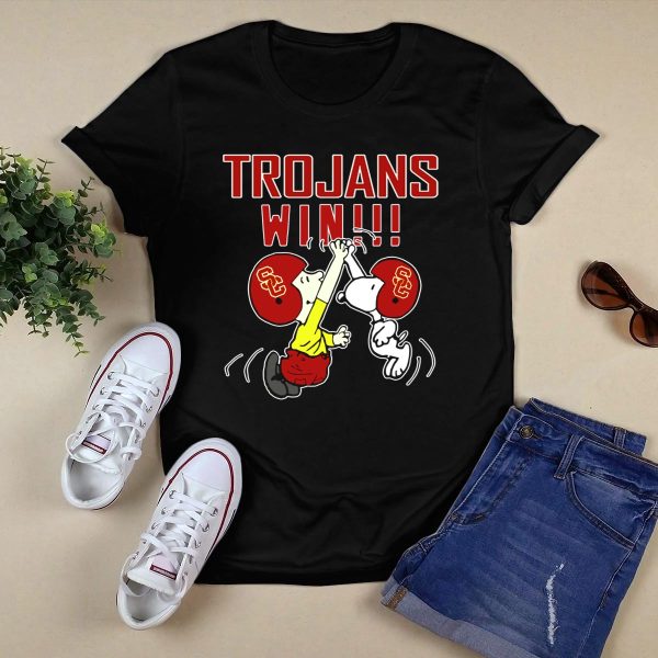 Usc Trojans Win Peanuts Snoopy And Charlie Brown Football Celebration T Shirt 1 1