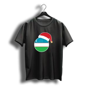 Uzbekistan Flag Circle With Santa Hat Christmas T-Shirt