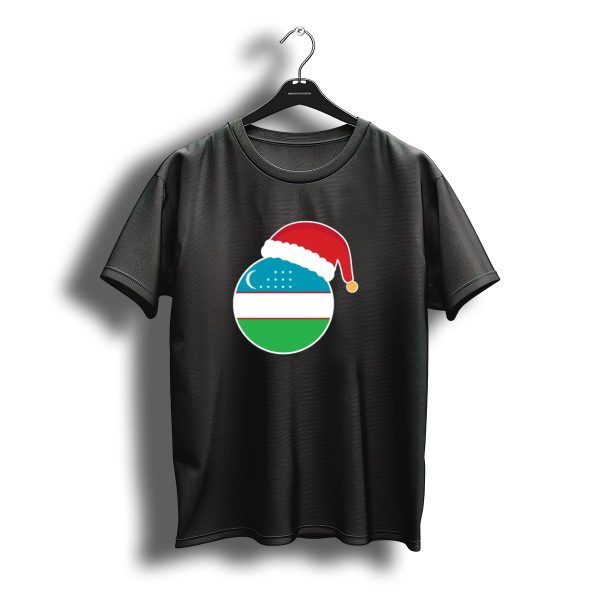 Uzbekistan Flag Circle With Santa Hat Christmas T Shirt t shirt 1