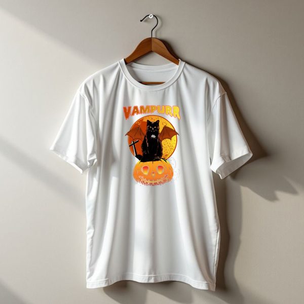 Vampurr Black Cat With Bat Wings And Pumpkin Halloween T Shirt t shirt 1