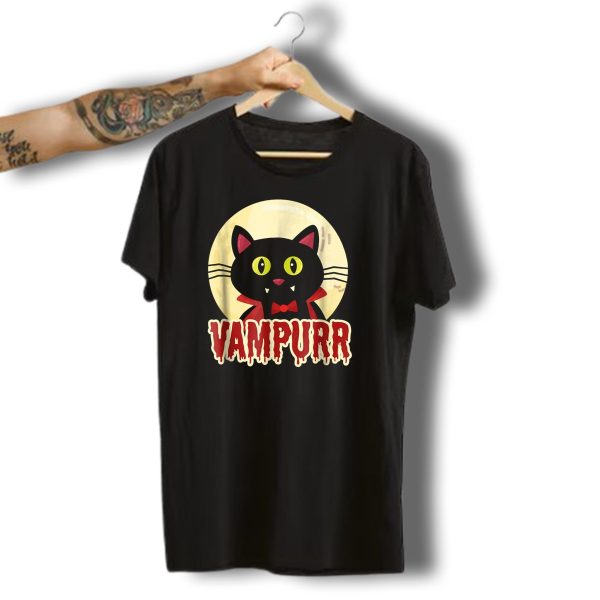 Vampurr Funny Halloween Black Cat Vampire T Shirt t shirt 1