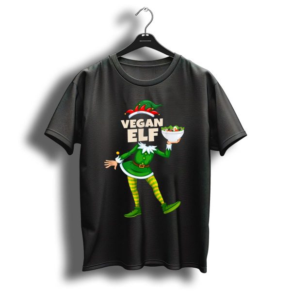 Vegan Elf With Christmas Present Holding Salad Bowl T Shirt 1 t shirt 1