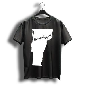 Vermont Map Christmas Santa Sleigh And Reindeer T Shirt