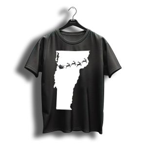 Vermont Map Christmas Santa Sleigh And Reindeer T-Shirt