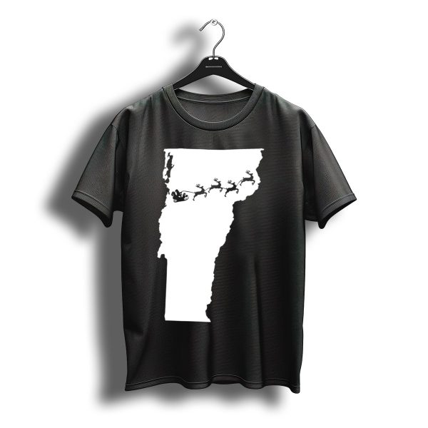 Vermont Map Christmas Santa Sleigh And Reindeer T Shirt t shirt 1