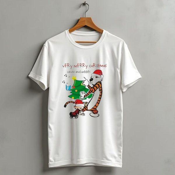Very Merry Christmas Calvin And Hobbes Santa Hats Christmas Tree Dance T Shirt 1 t shirt 1