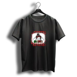 Very Merry Mama Christmas Plaid Bun Glasses T Shirt 1