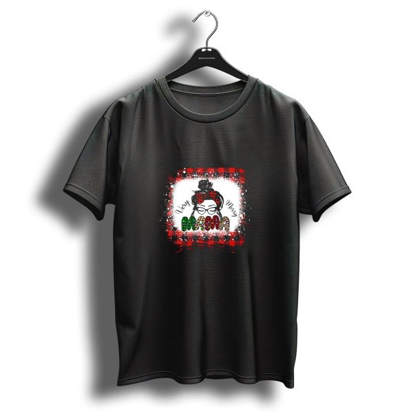 Very Merry Mama Christmas Plaid Bun Glasses T Shirt 1 t shirt 1