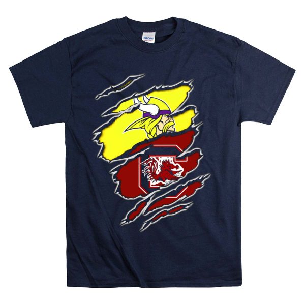Vikings Gamecocks Logo Fusion Tear T Shirt 1 Navy