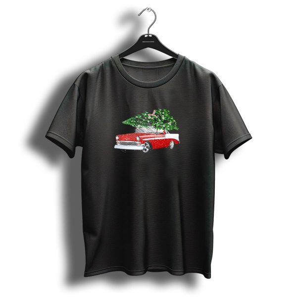 Vintage Chevrolet Red Car With Christmas Tree Snowy Scene T Shirt 1 t shirt 1