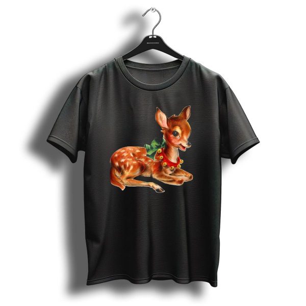Vintage Christmas Deer With Green Bow And Red Bell Collar T Shirt 1 t shirt 1