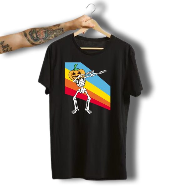 Vintage Dabbing Skeleton With Pumpkin Head Halloween T Shirt t shirt 1