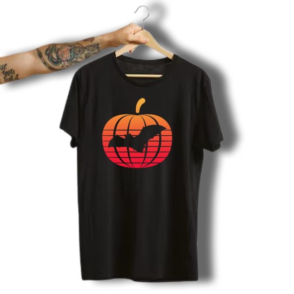 Vintage Halloween Bat Pumpkin Sunset T Shirt t shirt 1