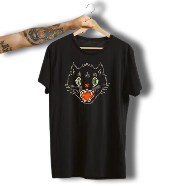 Vintage Halloween Black Cat Horror Icon With Scary Face T Shirt t shirt 1 1