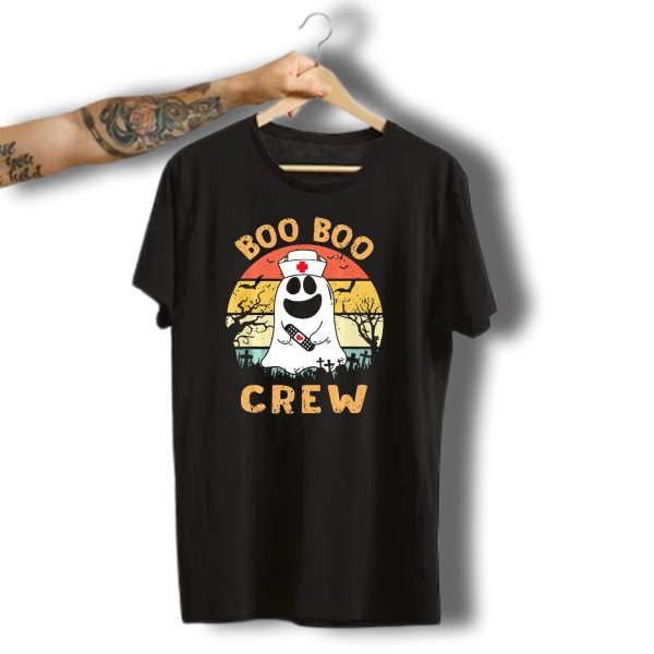 Vintage Halloween Boo Boo Crew Ghost Nurse With Bandage T Shirt t shirt 1